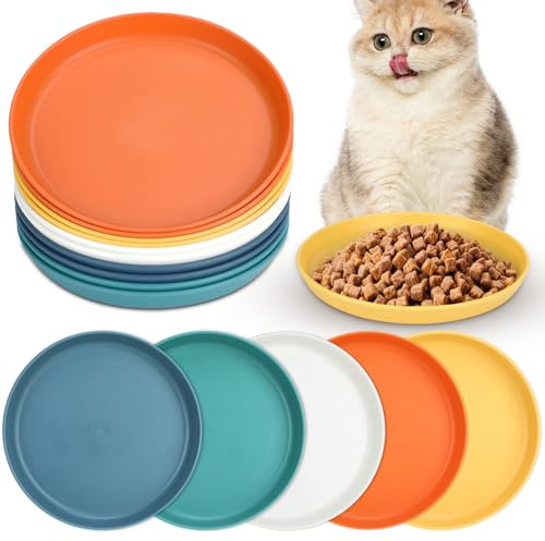 Aevcvok 10 Piezas Comedero Gato Plano, Plásticos para Gatos, Cuenco Tazon Platos para Comida Gatos, Círculo Comedero