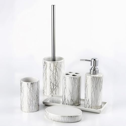 Home Harbour Modern Bathroom Collection | Set of 6 Bathroom Accessories | Soap Dispenser, Toothbrush Holder, Storage Holder, Tumbler, Tray, Toilet Brush Holder | Décor Organiser (Set of 6 Collection)