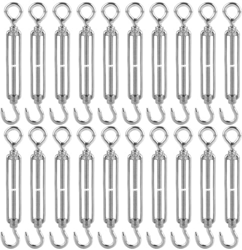 GBACHOOSE 20 Pcs Turnbuckle Wire Tensioner M6 304 Stainless Steel Hook and Eye Turnbuckle Tensioner Heavy Duty Turnbuckle Wire Rope Cable Tension