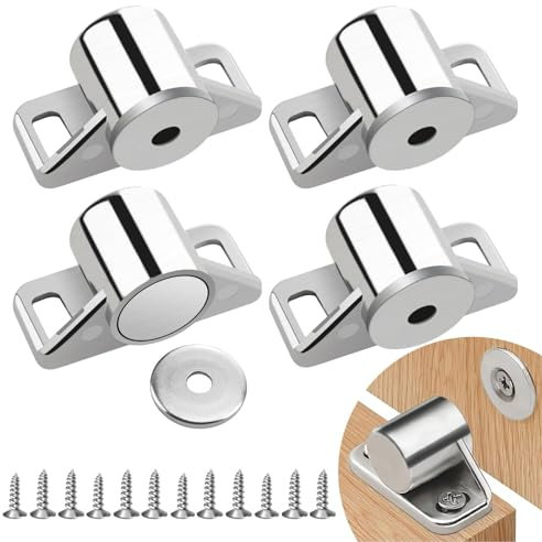 4 Pcs Magnetic Door Catch, Cabinet Cupboard Door Magnetic Catch 15KG Stainless Steel Magnetic Catches for Kitchen Cupboard, Wardrobe, Bathroom Cabinet, Drawer, Louver, Closet, Furniture Latch