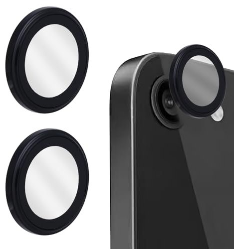 lasuroa 2pcs Camera Lens Protector for iPhone 16e, Anti Scratch Metal Ring Tempered Glass Lens Screen Cover Bubble Free Individual Camera Case for Smartphone Accessories (Black)