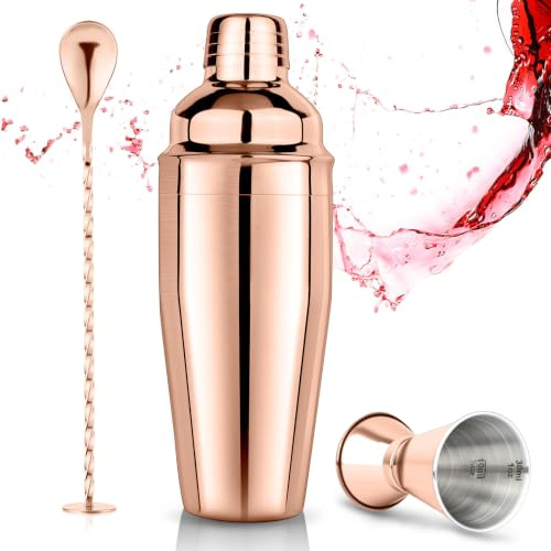 Set da cocktail shaker da 750 ml, shaker per cocktail in acciaio inox con filtro da barista integrato, misurino da 15/30 ml, cucchiaio da miscelazione, set da bar, colore oro rosa