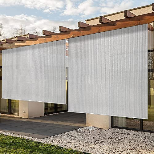 Tenda a rullo per esterni, per veranda e pergola, impermeabile, protezione dai raggi UV, tessuto filtrante per la luce, 101,6 x 200,7 cm (larghezza x lunghezza), perfetta per spazi esterni