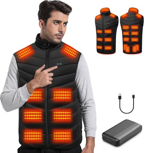 Trunera Heated Gilet, Heated Gilet for Men with 20000 mAh Power Bank, Heated Vest with 21 Heating Zones, 3 Adjustable Levels, 10S Fast Heating Heated Body Warmer for Skiing/Hiking (M)