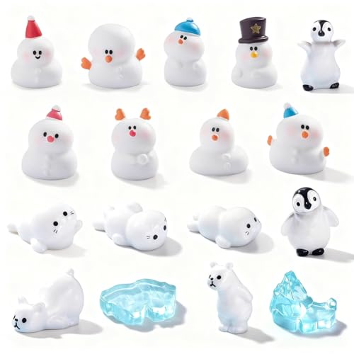 JynxtoyZeal 18 Pcs Figurines Décoratives de Noël Mini Figurines de Noël de Décorations en Résine Figurine D’Animaux Cartoon pour la Décoration Intérieure et Les Jouets pour Enfants