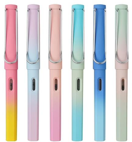Yolkify Fountain Pen, 6Pcs 0.38mm Nib, Fountain Pens for Writing, Fine Point Pen Smooth Writing Pens for Sketching Journaling Lettering Text Calligraphy Office Home College School