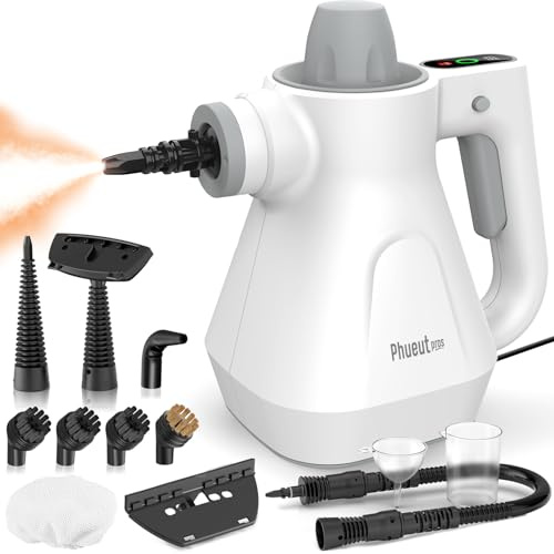 Phueutpros Limpiador a Vapor, Limpiador Vapor Mano con Pantalla Digital, Calentamiento Rápido, Limpiador Vapor Alta Presión para Sofá, Cocina, Baño, Azulejos, Coche con Accesorios