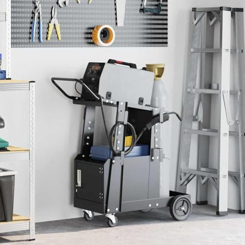Runheo Carro de soldadura negro de acero mate, 91 x 47 x 96 cm, con ruedas giratorias 360° y armario con cierre, ideal para taller, garaje, transporte y cargas pesadas