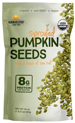 Harvested For You Sea Salted Sprouted Pumpkin Seeds, 22oz Bag, Non GMO, Paleo, Gluten Free, Vegan, Organic, Plant Based, Keto