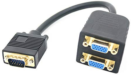 D27C VGA 1x2 Splitter Y-Kabel 25cm – S-VGA Stecker zu 2x S-VGA Buchsen Adapter für PC, TV, Beamer und Monitor – Hochwertiger Video-Verteiler
