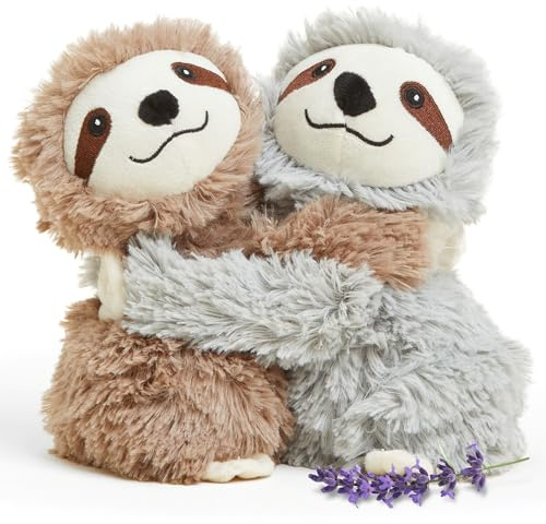 warmies Hugs Duo, Microwavable & Weighted Stuffed Animals, Sloth - Heated Stuffed Animal Plushie for Warmth & Comfort - Cute Soft Plush Toys for Adults & Children (Boys, Girls, Babies & Toddlers)