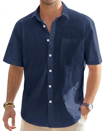 J.VER Men's Short Sleeve Linen Shirt Regular Fit Casual Summer Beach Shirt with Pocket