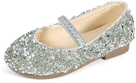 MK MATT KEELY Zapatos Princesa Niñas Disfraz Encanto Bailarina de Vestir Disfraz de Fiesta Zapatilla de Ballet,Plateado,23.5EU(CN25)