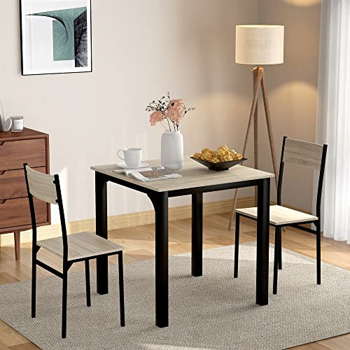 Sweiko Ensemble de Salle à Manger 3 Pièces - Table en Bois Avec 2 Chaises - Pour Balcon, Salon, Terrasse et Bar - Économie d'Espace - Couleur Naturelle