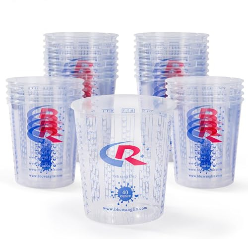 CR CHRWLIN Mischbecher 100 Stück Farbmischbecher mit 12 Deckeln Lackmischbecher Präzise Messungen im Verhältnis 1370ml und 40 oz Messbecher aus Kunststoff für Farbharze Epoxidharze Acrylfarben Kunst
