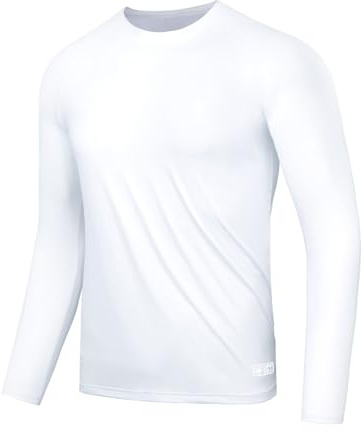 AMZSPORT T-Shirt UV Homme Rashguard UPF 50 T-Shirt à Manches Longues Protection Solaire Respirant Séchage Rapide T-Shirt de Protection pour Pêche, Surf, Randonnée, Vélo Blanc M