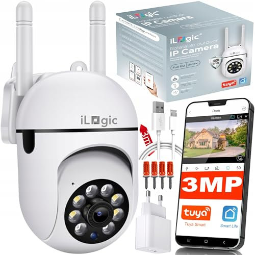 iLogic Caméra IP Wi-Fi TR-05 3MPx, Full HD 2048 x 1536P, zoom 8X, détection de mouvement, IR 30 m, audio bidirectionnel, TUYA & Smart Life, PTZ