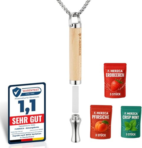 F.MERZCA® 2.0 Atemholz Rauchentwöhnung Kette mit Geschmack – 9 nikotinfreie Filter in den Sorten Orange, Mango, Lemonade (Erdbeere, Pfirsich & Minze)