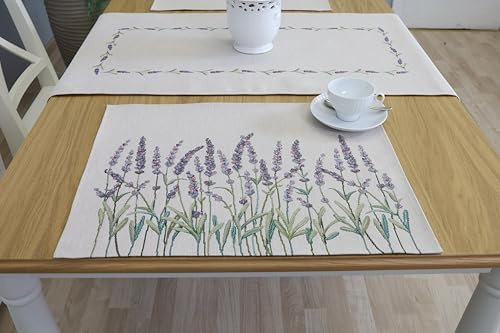 Bordstabletter tvättbara set om 6 40 x 50 cm, bordsunderlägg tyg 100 % jacquard gobeläng, underlägg hög kvalitet återanvändbara för bröllop, födelsedag, kök, café – doftande lavendel