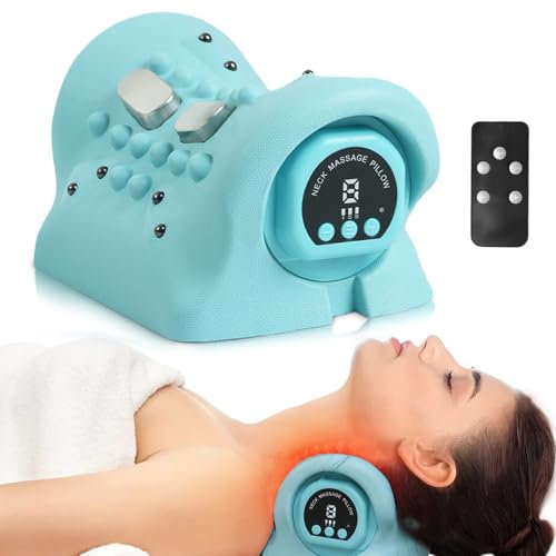 Nackenmassagegerät mit Wärme, EMS Massagegerät Nacken Kabelloses Massagekissen mit Konstanter Temperatur, 3 Modi, 6 Einstellbare Frequenzen für Nacken zur Schmerzlinderung