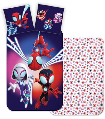 Spidey - Juego de ropa de cama infantil tamaño junior, funda de edredón de 100 x 140 cm + funda de almohada de 40 x 45 cm, 100 % algodón, juego de ropa de cama para bebé perfecto para niños pequeños