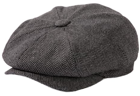 TOP-EX Merino Wool Tweed Newsboy Cap for Men - 8 Panels, Warm Winter Hat, Vintage Flat Cap, Ivy, Cabbie, Gatsby, Irish, Golf Driving Hat - Grey Herringbone Large Big Head
