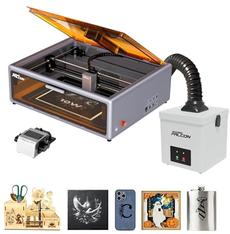 Creality Falcon A1 10W Geschlossener Laser Graviermaschine, Lasergravierer und Schneider mit YW45 Rauchfilter und Luftunterstützung, HD Kamerapositionierung, intelligenter Materialerkennung
