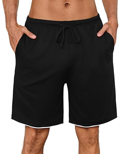 Leversic Pantalones Cortos Hombre Verano Casual de Estar por Casa Pantalón de Pijama de Algodón con Cintura Elástica y Bolsillos Ropa de Dormir Tallas S-XXL(Negro,M)