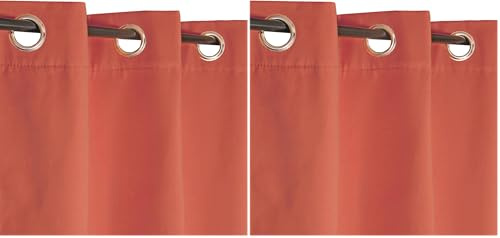 Atout Ciel Rideau Thermique doublé Polaire Ton sur Ton à œillets 140x240cm prêt a Poser, Terracotta (Lot de 2)