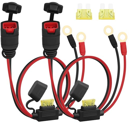 TIENFOKOTA 2câbles de Chargeur de Batterie Permanent GC008 X-Connect avec cosses à œillet M10 3/8 et fusible 20A,pour Voitures,camions,SUV,Bateaux et l'entretien des Batteries Automobiles,53cm