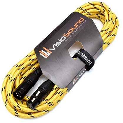 VisioSound Premium Tweed Male to Female XLR Mic Lead/Braided Balanced Microphone Cable (Yellow/Black, 6m)