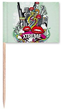 Graffiti Street Culture Colorful Mouth Stereo Toothpick Flags Marker Topper Party Decoration