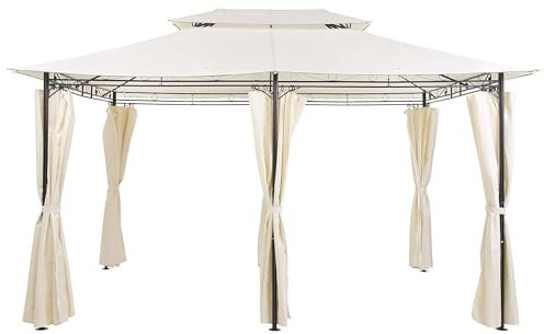 Tonnelle Pavillon de Jardin Rectangulaire Beige avec Rideaux Pratiques et Structure en Acier Look Elégant pour Extérieur Moderne Beliani