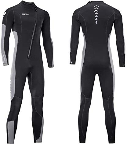 ZCCO Tuta da immersione in neoprene da 3 mm per uomo e donna, chiusura frontale per snorkeling, nuoto, surf, acqua fredda (nero+grigio, XL)