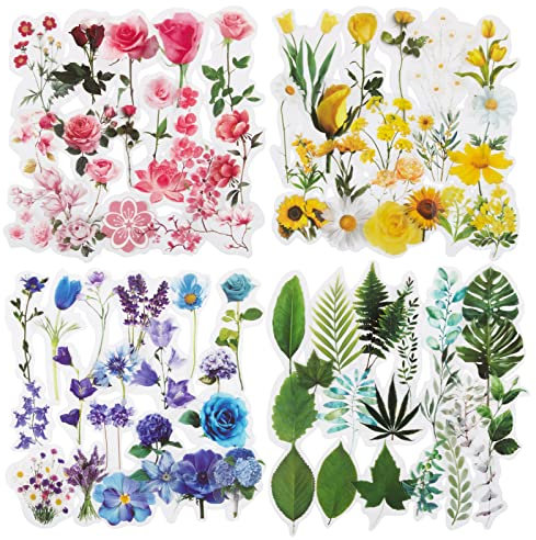 160PCS Autocollants pour Scrapbooking Matériel Stickers Etiquettes Adhésif Style Vintage Motifs Fleurs Colorés Printemps Journal Album Photo pour Journal Plan Bricolage Artisanat Cadeau