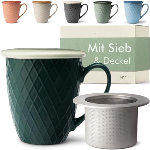 KIVY Große Teetasse mit Deckel und Sieb - 650ml - XXL Tasse Groß - Teetasse mit Sieb Groß - Jumbotasse - Tasse mit Deckel - Großer Teebecher XXL - Tassen Gross