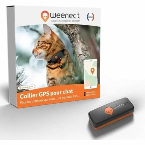 Collare GPS per Gatti - Weenect XS (Black Edition 2023) | Tracciamento GPS in Tempo Reale | Il Modello più Piccolo sul Mercato | Funziona con abbonamento | Garanzia a Vita