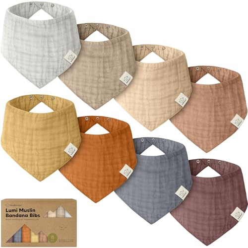 8-Pack Musselin Baby Lätzchen für Jungen, Mädchen - Bandana Breieckstuch Baby Girl & Boy, Sabberndes Neugeborenes, Kinderzahn, Säugling 0-36 Monate, 100% Baumwolle, Saugfähig & Weich (Spice)