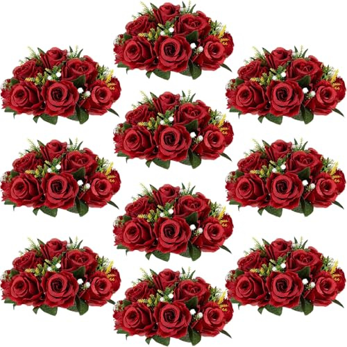 Inweder Hochzeitsblumen-Kugeln für Tafelaufsätze – 10 Stück künstliche Blumen-Kugel-Arrangement-Blumenstrauß, künstliche Blumen, Rosenbälle für Hochzeiten, Purpurrot, Champagner und Weiß