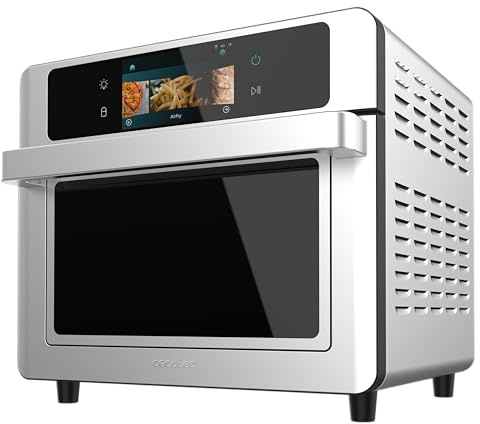 Cecotec Horno Freidora de Aire Caliente 30L Bake&Fry 3000 Touch Steel Connected. 1700W, Pantalla a Color Táctil, Conectividad, 10 Modos, Incluye Bandeja Freír, Bandeja Hornear, Rejilla y Accesorios