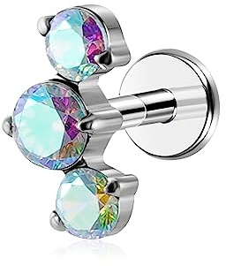 ENONTY 1pcs 16G G23 Titanium Threadless Labret Studs Push-in Colorful CZ Labret Cluster Tragus Helix Conch Lobe Rook Cartilage Push Back Sleeper Piercing Jewelry Earring Stud (AB)