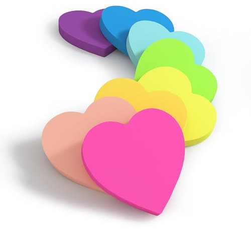 8 Blöcke, 75 x 75 mm, Herzform, Süße Haftnotizen, 8 x Leuchtende Farben, Selbstklebend, Lustige Notizen, 80 Blatt/Block, 640 Blatt Insgesamt