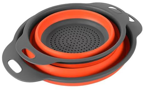 Set Di 2 Setacci Pieghevoli In Silicone Ciotola Pieghevole Ciotola Pieghevole Da Campeggio Scolapasta Silicone Pieghevole Per Scolare Pasta, Verdura, Frutta, Colore Arancio