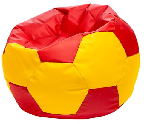 Ecopuf Fotbollssäck i konstläder – spansk flaggdesign – för barn och vuxna – saccosäck för fotbollsfans med EPS-pärlor och slitstarka sömmar – storlek 90 x 55 cm