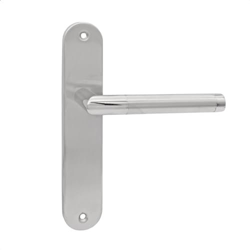 domino Türgriff Blind Drückergarnitur Langschildgarnitur Türklinke für Zimmertür, Kellertür & Innentür L-Form Türbeschläge aus Edelstahl Silber Türdrückergarnitur SPECTRA INX