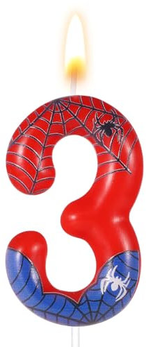 Spider Themed Birthday Candle - Red Blue Web Number Candle for Boys Girls Cake Party Decoration (3)
