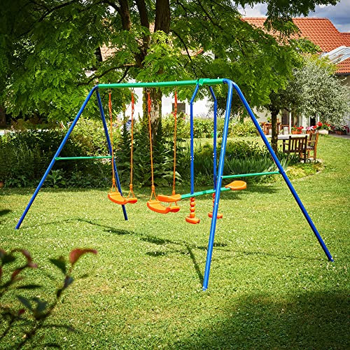 Spielwerk Balançoire Max 4 Enfants 385x182cm Structure Aire de Jeux Jouet portique balançoire Exterieur Siege Face à Face