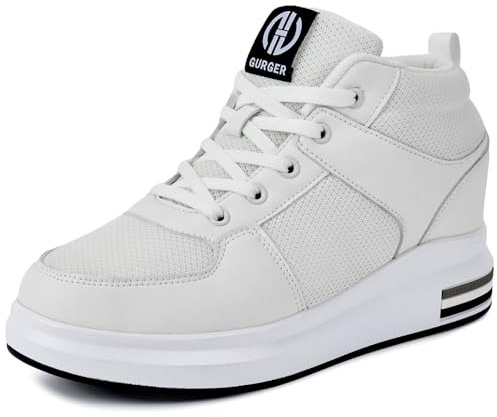 GURGER Baskets Compensées pour Femme Respirantes Fitness Sneakers Chaussure de Sport Hauteur du Talon 7CM, Blanc 38