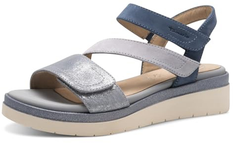 Tamaris Comfort Damen Sandalen flach aus Leder mit Klettverschluss, Mehrfarbig (Lt Blue Comb), 37 EU