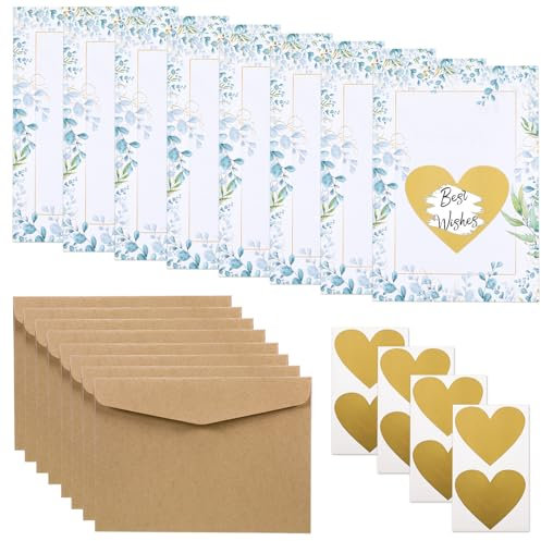 iewrtcin 8 Stück DIY Rubbelkarten mit Siegel Aufkleber, Kraftpapier Umschläge, und Herzform Kratzfilm, Rubbellose für Glückwunschkarte, Postkarte zum Geburtstag, Valentinstag, Kindertag